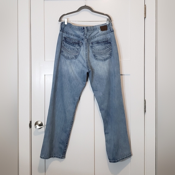 BKE Seth Jeans Size 38 X 30.5 High Rise Lightwash Straight Leg Whiskering Fading - Picture 11 of 16